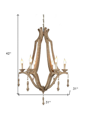 Brown Six Light Metal Chandelier Candle Style Ceiling Fixture for Dining Rooms