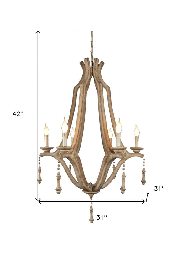 Brown Six Light Metal Chandelier Candle Style Ceiling Fixture for Dining Rooms