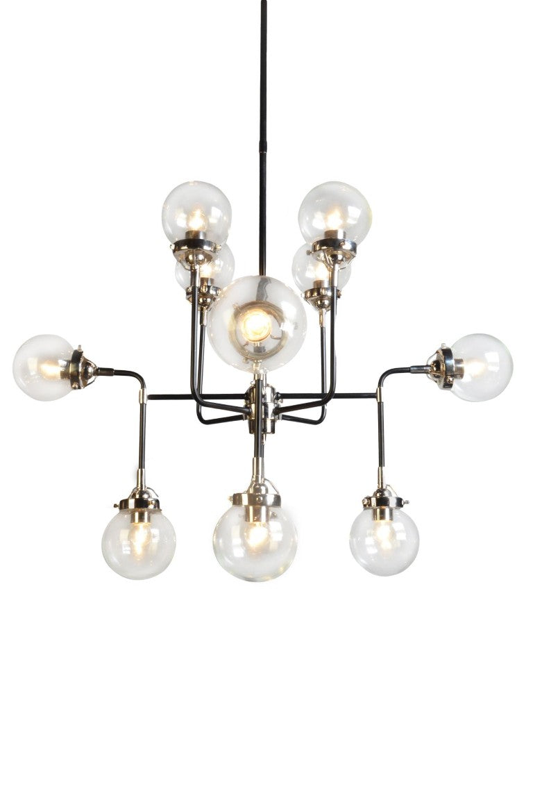 HomeRoots Sputnik Eight Arm Metal Chandelier with Glass Shades Mid-century Modern Starburst Ceiling Light Black / White 42" W x 59" H x 42" D 491063