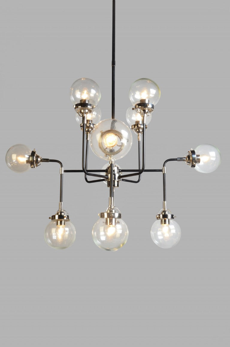 HomeRoots Sputnik Eight Arm Metal Chandelier with Glass Shades Mid-century Modern Starburst Ceiling Light Black / White 42" W x 59" H x 42" D 491063