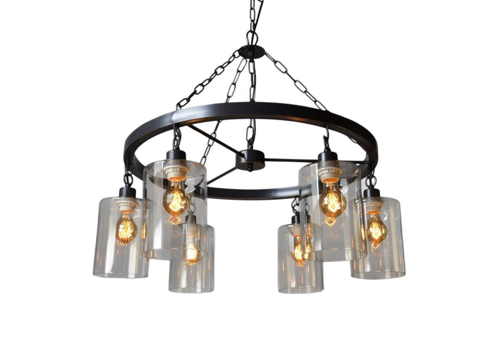 HomeRoots Black Six-light Chandelier with Transparent Glass Shades for Dining and Entryway 491064