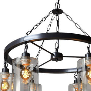 Black Six-light Chandelier with Transparent Glass Shades for Dining and Entryway
