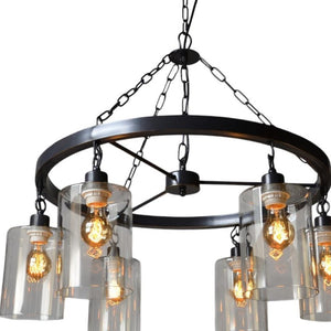 Black Six-light Chandelier with Transparent Glass Shades for Dining and Entryway