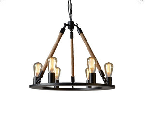 Unique Six Light Metal Chandelier Bold Sculptural Industrial Fixture for Dining or Foyer