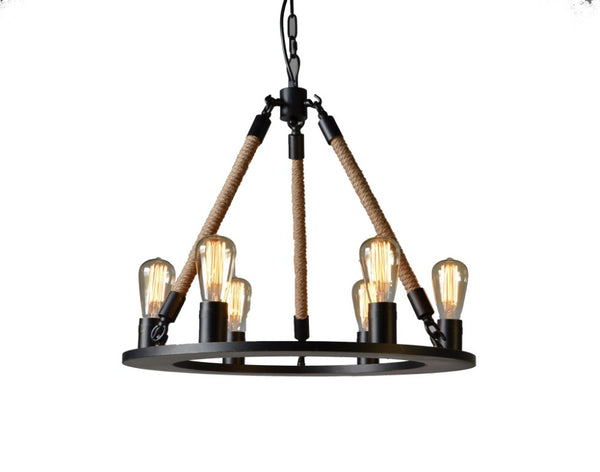 Unique Six Light Metal Chandelier Bold Sculptural Industrial Fixture for Dining or Foyer