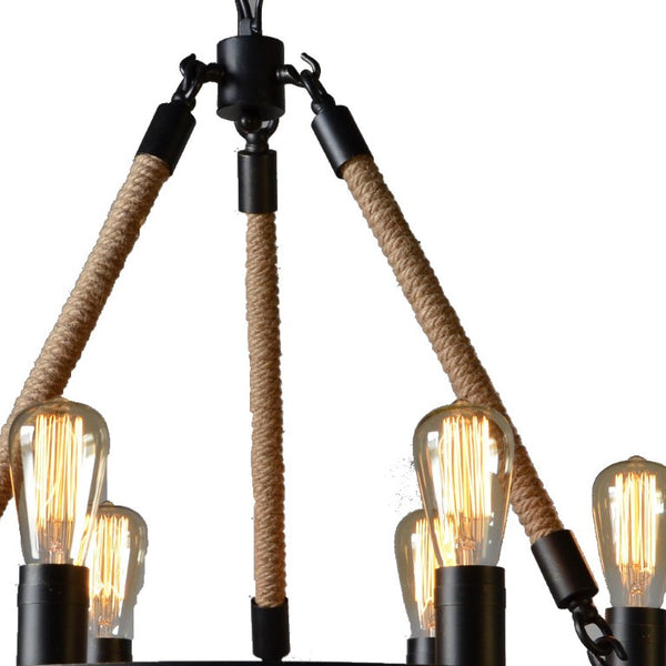 Unique Six Light Metal Chandelier Bold Sculptural Industrial Fixture for Dining or Foyer