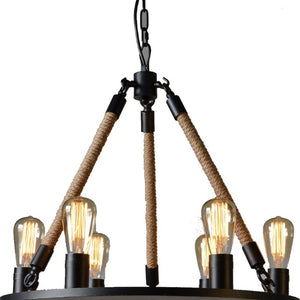Unique Six Light Metal Chandelier Bold Sculptural Industrial Fixture for Dining or Foyer