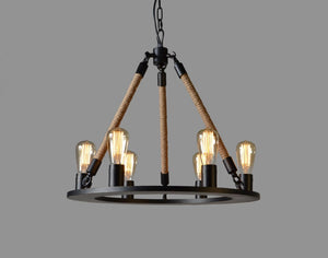 Unique Six Light Metal Chandelier Bold Sculptural Industrial Fixture for Dining or Foyer