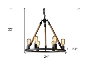 Unique Six Light Metal Chandelier Bold Sculptural Industrial Fixture for Dining or Foyer