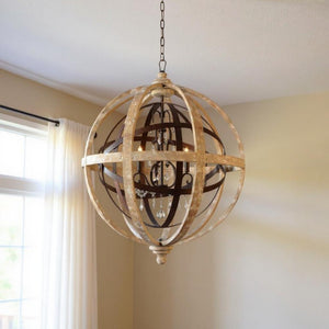 Brown Wood Five Light Chandelier Rustic Statement Fixture for Dining or Living Rooms