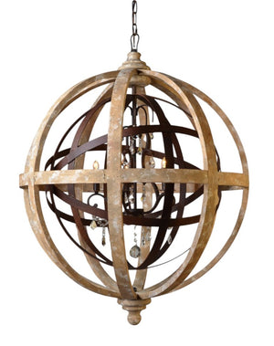 HomeRoots Brown Wood Five Light Chandelier Rustic Statement Fixture for Dining or Living Rooms 491067