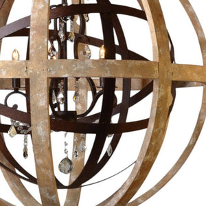 Brown Wood Five Light Chandelier Rustic Statement Fixture for Dining or Living Rooms