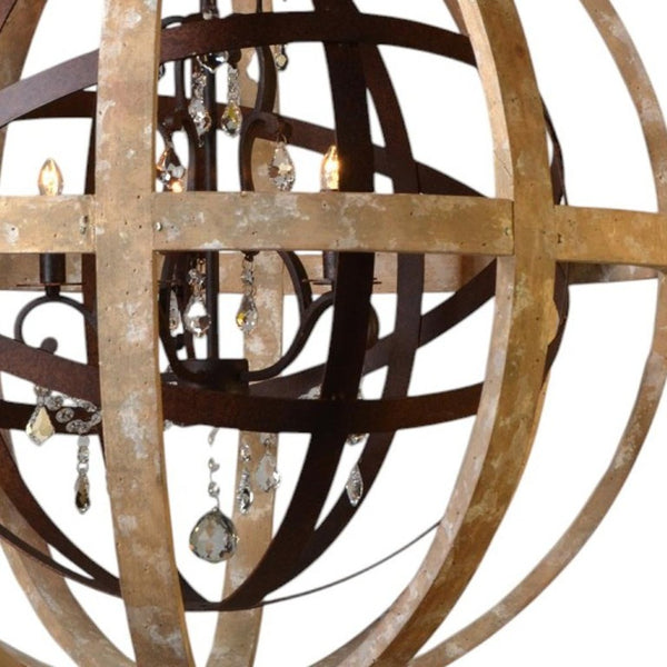 Brown Wood Five Light Chandelier Rustic Statement Fixture for Dining or Living Rooms