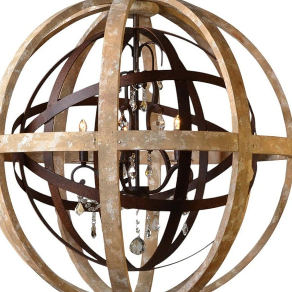 Brown Wood Five Light Chandelier Rustic Statement Fixture for Dining or Living Rooms