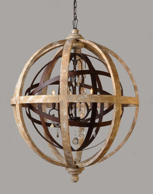 Brown Wood Five Light Chandelier Rustic Statement Fixture for Dining or Living Rooms
