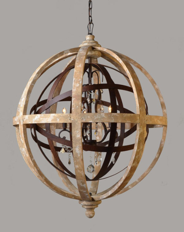 Brown Wood Five Light Chandelier Rustic Statement Fixture for Dining or Living Rooms