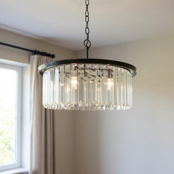Black Six Light Crystal Chandelier Elegant Metal Frame Living Room Ceiling Fixture