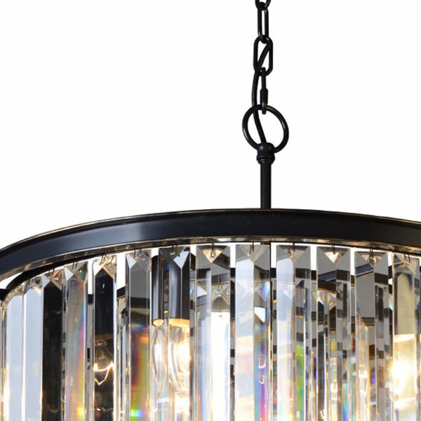 Black Six Light Crystal Chandelier Elegant Metal Frame Living Room Ceiling Fixture