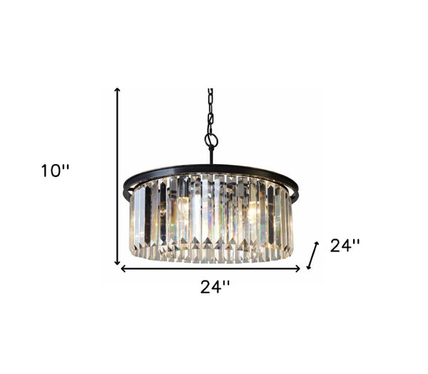 Black Six Light Crystal Chandelier Elegant Metal Frame Living Room Ceiling Fixture
