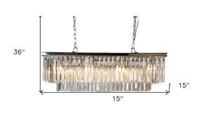 Black Eight Light Crystal Chandelier Glam Dining Room Ceiling Fixture Metal Frame