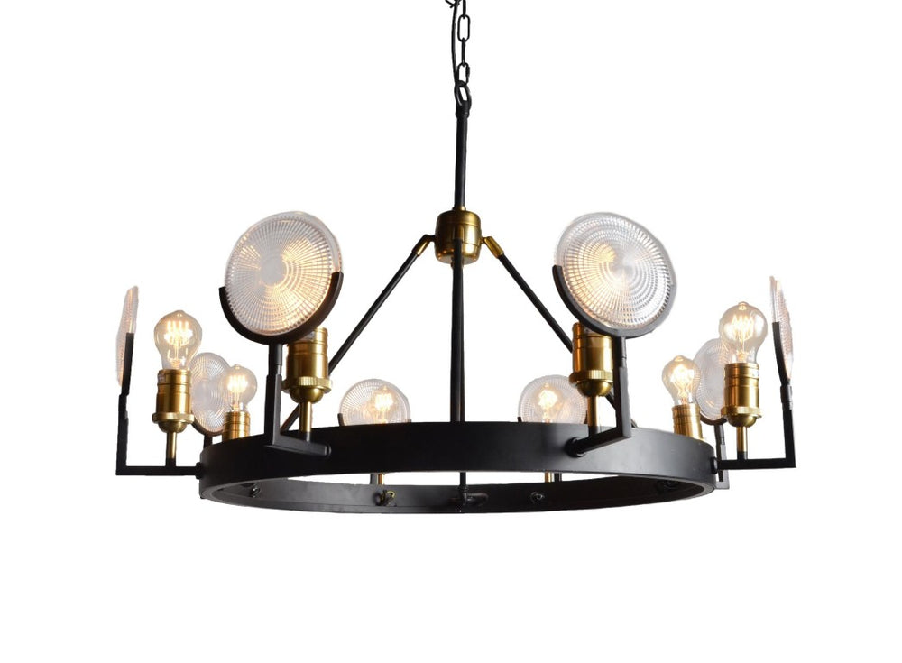 HomeRoots Black Gold Eight Light Chandelier with Clear Glass Shades for Glam Dining Rooms 491070