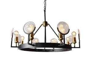 Black Gold Eight Light Chandelier with Clear Glass Shades for Glam Dining Rooms