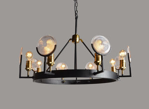 Black Gold Eight Light Chandelier with Clear Glass Shades for Glam Dining Rooms