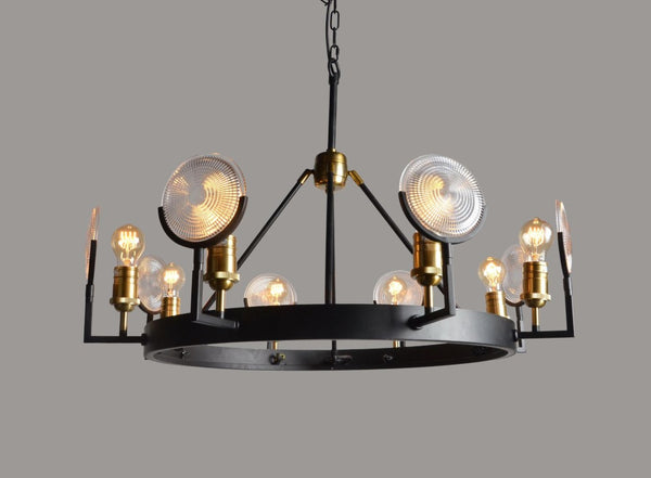 Black Gold Eight Light Chandelier with Clear Glass Shades for Glam Dining Rooms