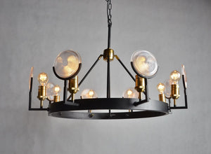 Black Gold Eight Light Chandelier with Clear Glass Shades for Glam Dining Rooms