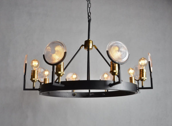 Black Gold Eight Light Chandelier with Clear Glass Shades for Glam Dining Rooms