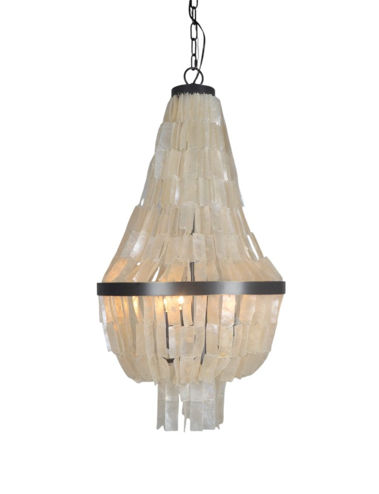 HomeRoots Bronze Three Light Chandelier with White Drum Shades for Elegant Dining Rooms 491072