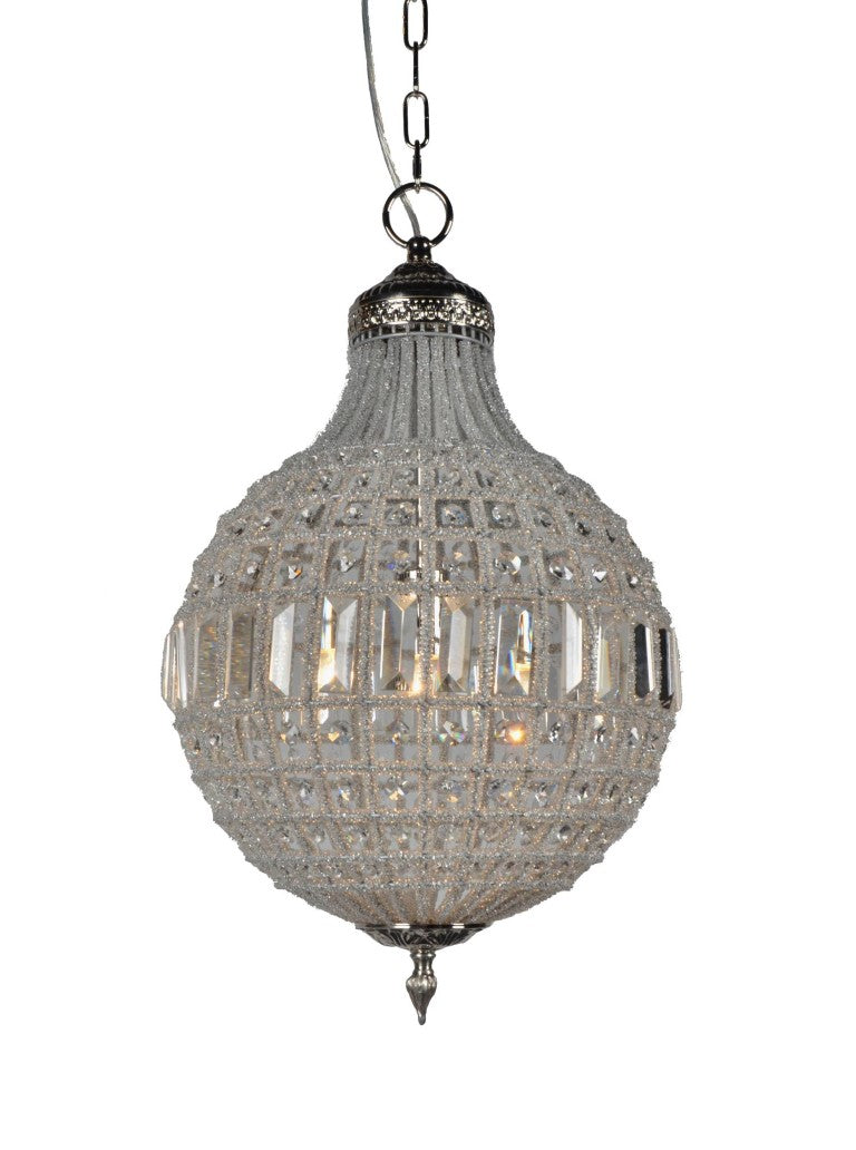 HomeRoots Silver Crystal Chandelier with Clear Glass Shades for Glamorous Dining Room Decor 491073