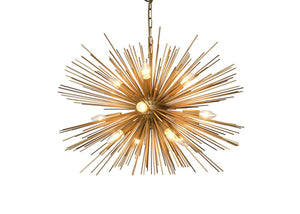 HomeRoots Sputnik Twelve Arm Metal Chandelier Mid-century Atomic Starburst Ceiling Light for Modern Spaces Gold 30" W x 21" H x 30" D 491075