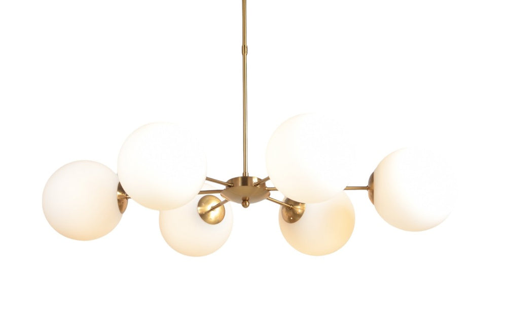HomeRoots Brass Sputnik Chandelier Six Arm Mid-century Pendant with Frosted Globe Shades 491077