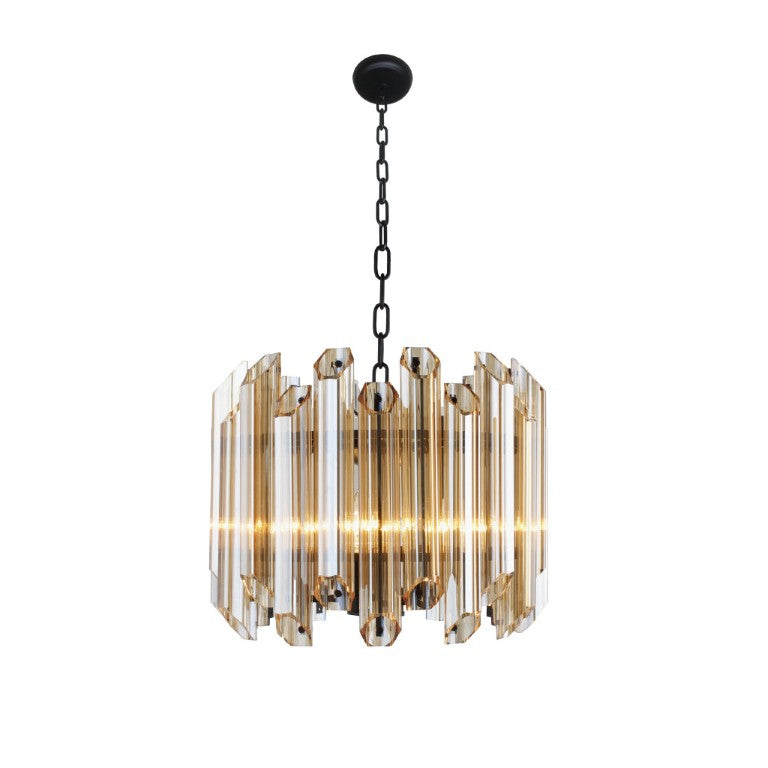 HomeRoots Amber Five Light Beveled Glass Chandelier Warm Glowing Metal Ceiling Fixture 491080