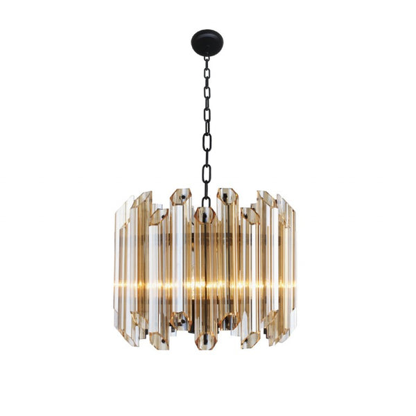 HomeRoots Amber Five Light Beveled Glass Chandelier Warm Glowing Metal Ceiling Fixture 491080