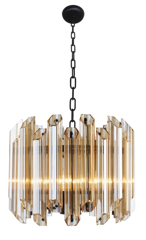 Amber Five Light Beveled Glass Chandelier Warm Glowing Metal Ceiling Fixture