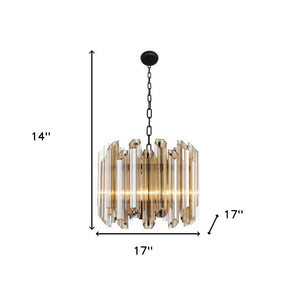 Amber Five Light Beveled Glass Chandelier Warm Glowing Metal Ceiling Fixture