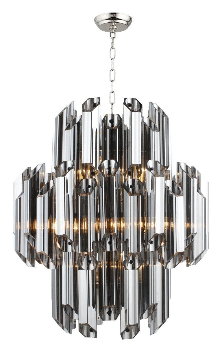 HomeRoots Silver Nine Light Chandelier Beveled Glass and Metal Shades for Elegant Dining Rooms 491081
