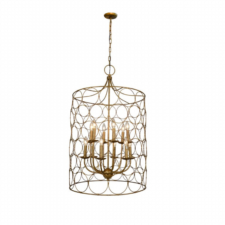Gold Twelve Light Chandelier Glamorous Metal Fixture with Matching Candelabra Shades
