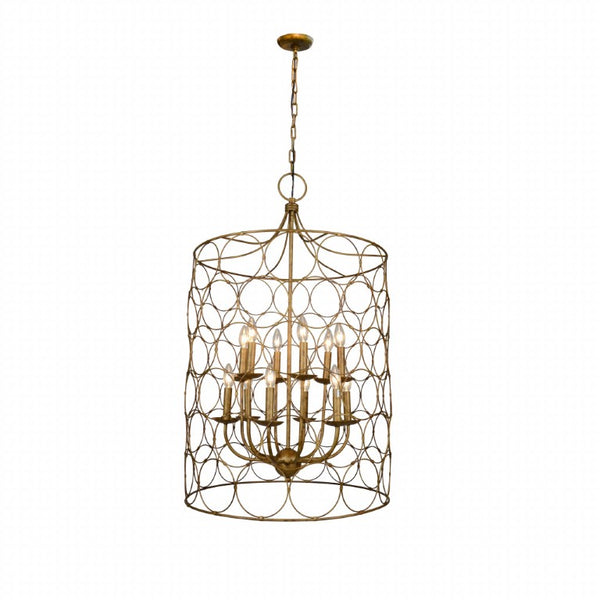 Gold Twelve Light Chandelier Glamorous Metal Fixture with Matching Candelabra Shades