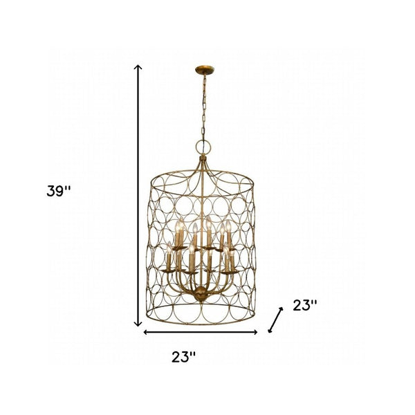 Gold Twelve Light Chandelier Glamorous Metal Fixture with Matching Candelabra Shades