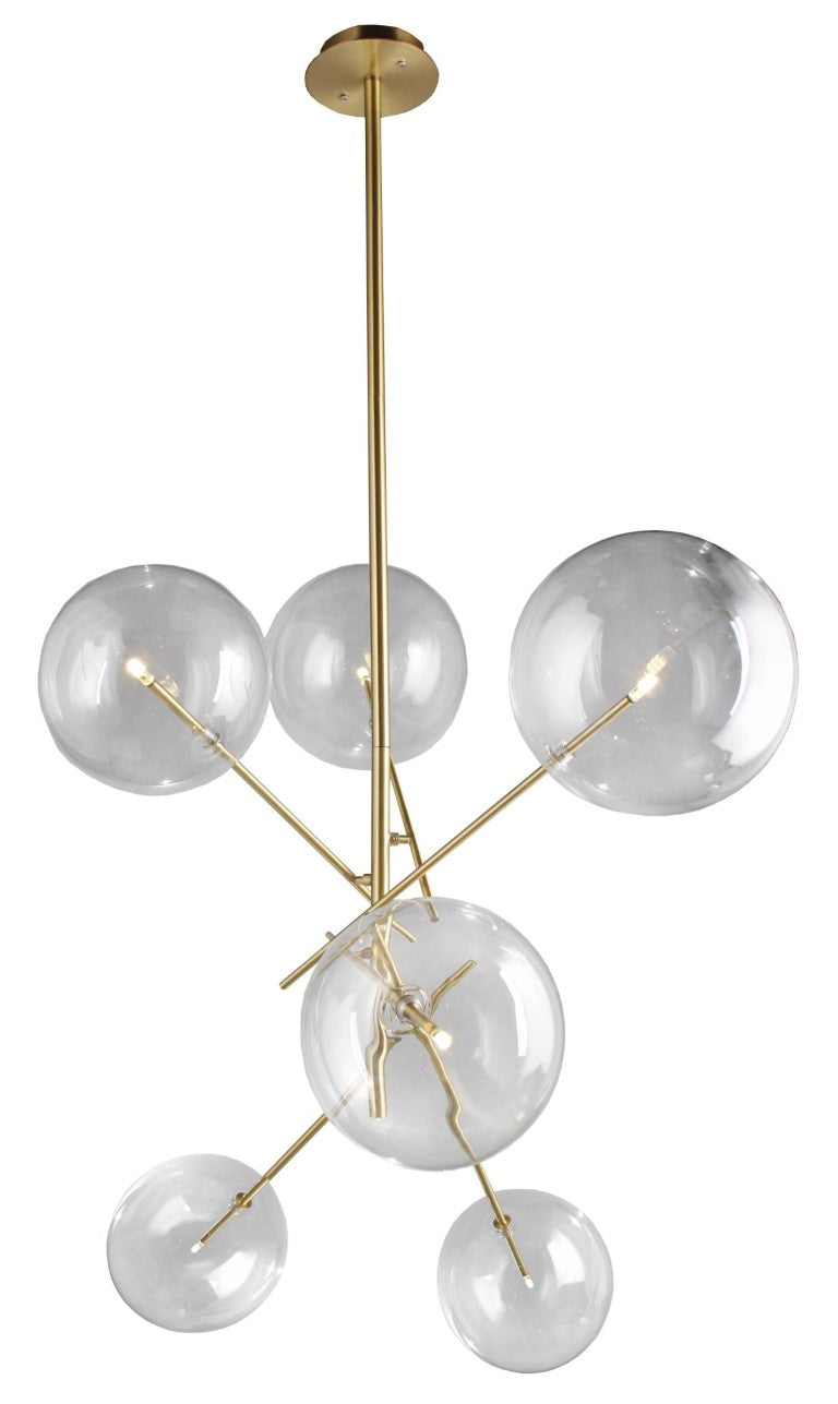 HomeRoots Antiqued Brass Sputnik Chandelier with Clear Glass Globes for Dining Room Glam 491088