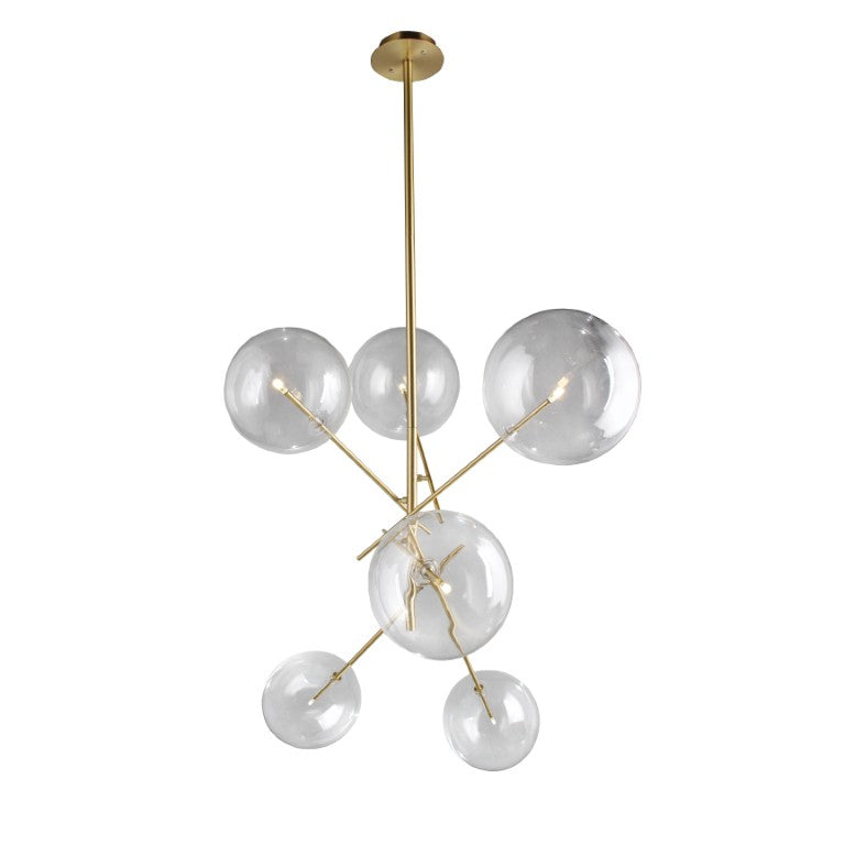 HomeRoots Antiqued Brass Sputnik Chandelier with Clear Glass Globes for Dining Room Glam 491088