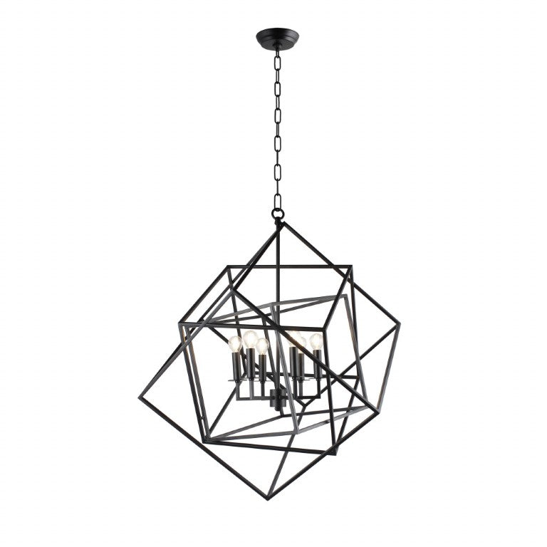 Six Light Metal Chandelier Modern Statement Fixture for Dining Room or Entryway Ceiling Decor