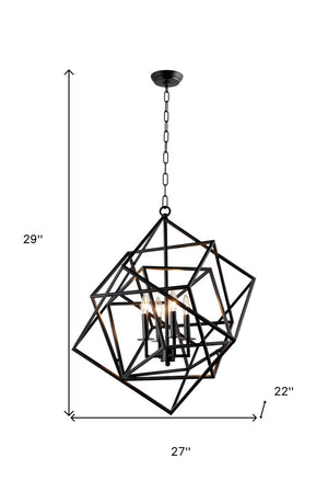 Black Four Light Metal Chandelier Bold Industrial Design for Dining or Living Rooms