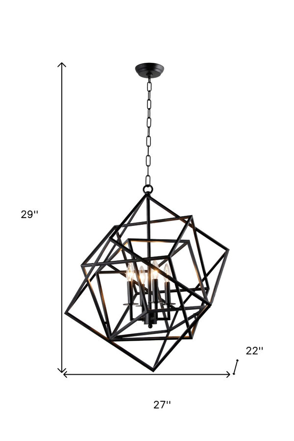 Black Four Light Metal Chandelier Bold Industrial Design for Dining or Living Rooms