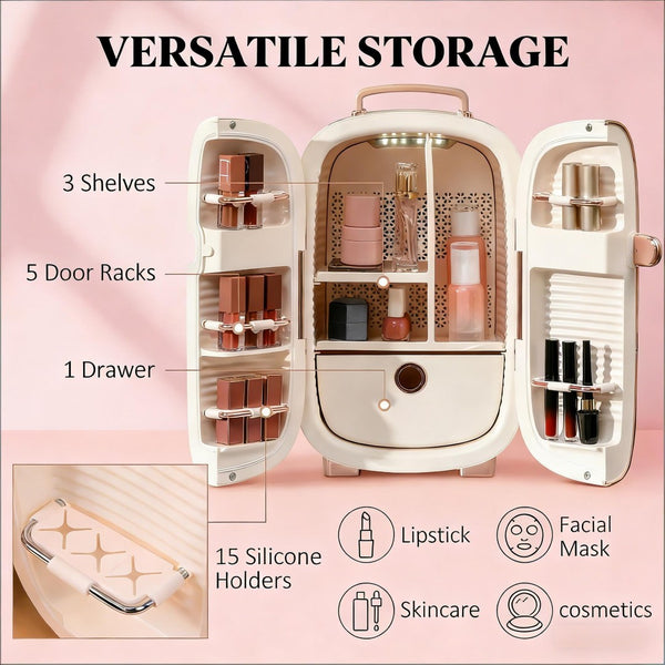 English Elm Cosmetics Mini Skincare Refrigerator with Led Display Thermoelectric Cooling for Vanity T3971P473675