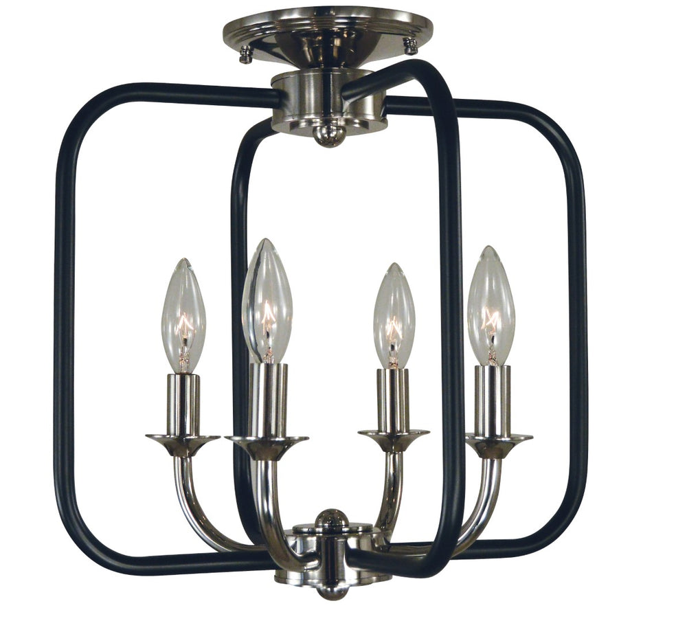 Framburg 4-light Matte Black Theorem Dining Chandelier - Elegant Flush Mount Lighting For Modern Spaces Polished Nickel With Matte Black Accents Metal 4913 Pn/Mblack
