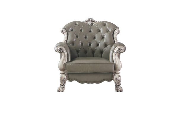 HomeRoots 45" Champagne Faux Leather Arm Chair - Modern Glamour, Plush Comfort, Durable Design for Any Space 491102